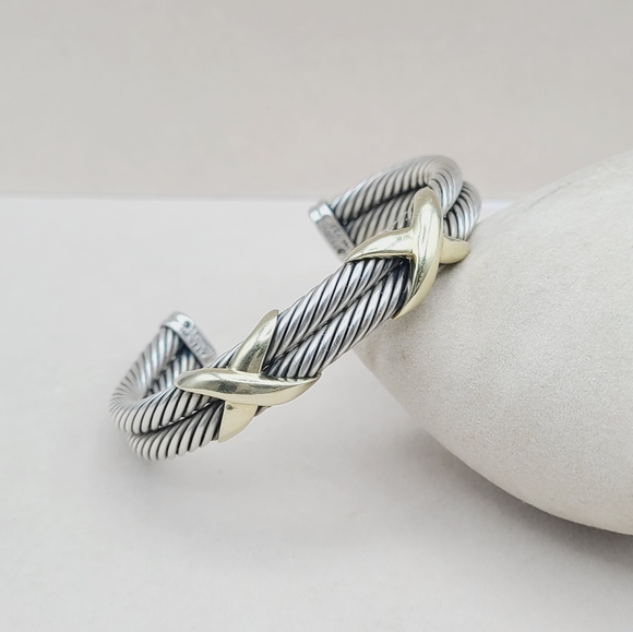 David Yurman 10mm Double Cable Double Gold X Bracelet - Picture 1 of 13